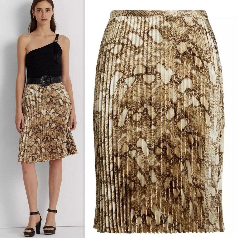Lauren Ralph Lauren Snakeskin Print Pleated Skirt